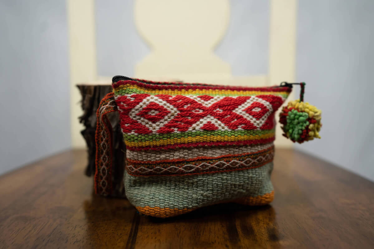 Accessory Makeup bag Wallet 100% Peruvian Sheep wool Handmade Skyblue Women