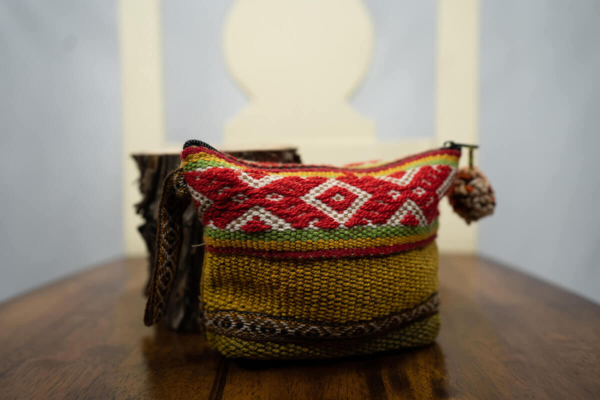 Accessory Makeup bag Wallet 100% Peruvian Sheep wool Handmade Yellow Women