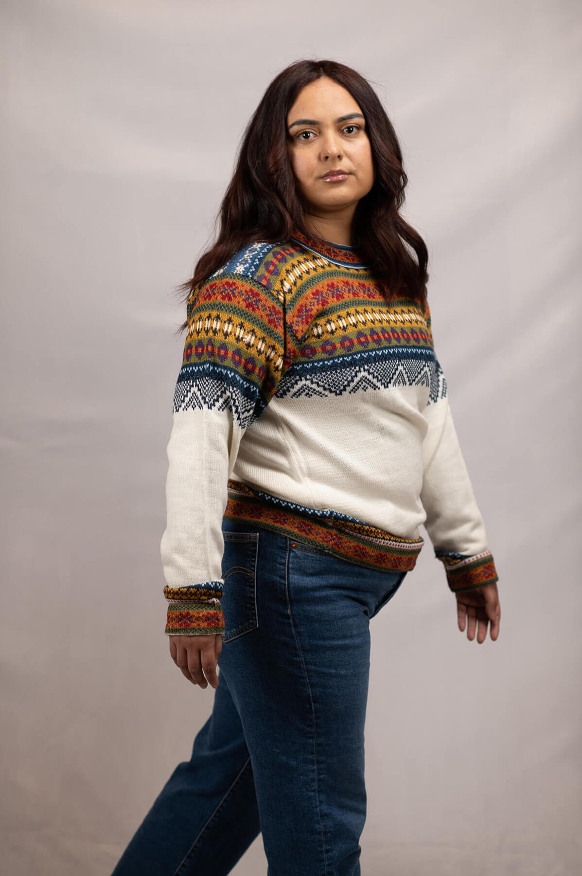 Women's white alpaca wool sweater handmade in Peru - Franco style