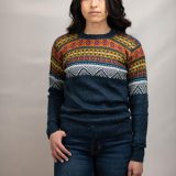 Women's blue alpaca wool sweater Chalan - Andean striped pattern