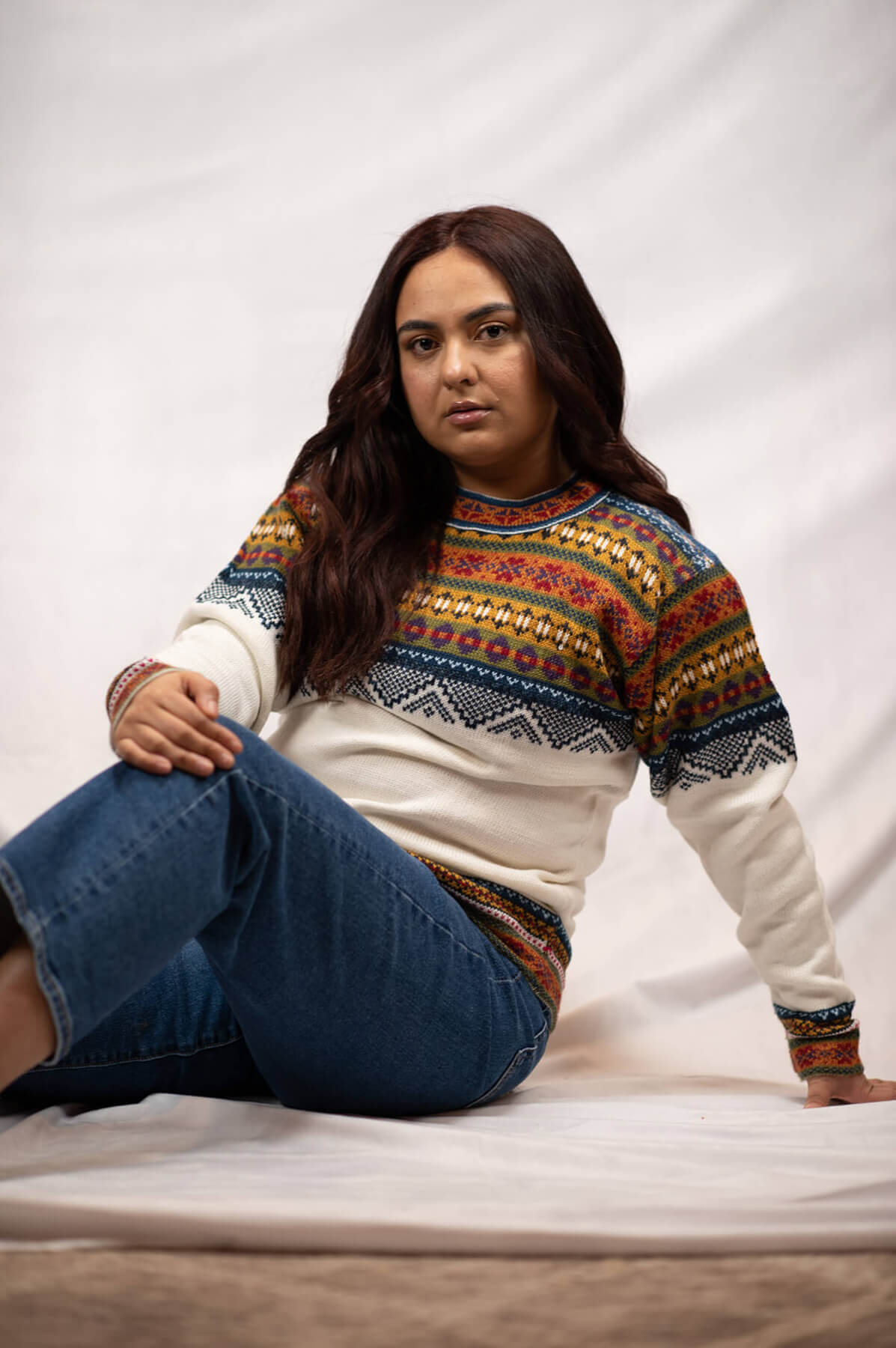 Women's alpaca sweater Franco back view - sustainable Peruvian knitwear
