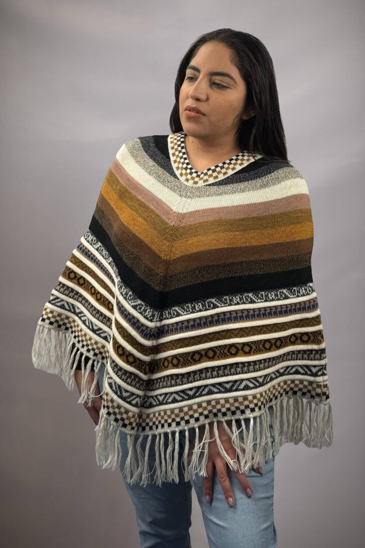 Poncho Mitchell wool Black 100% Peruvian alpaca Handmade Women's