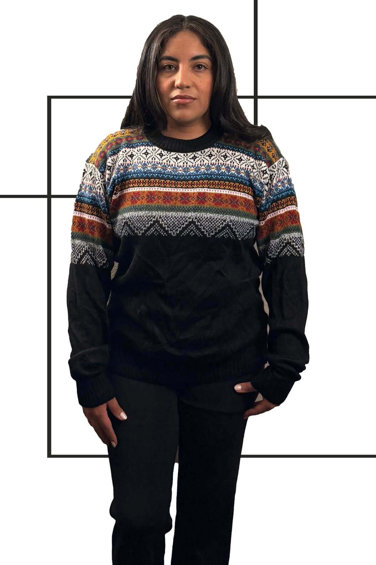 Pullover Sweater Chalan Black 100% Peruvian alpaca Handmade Women's