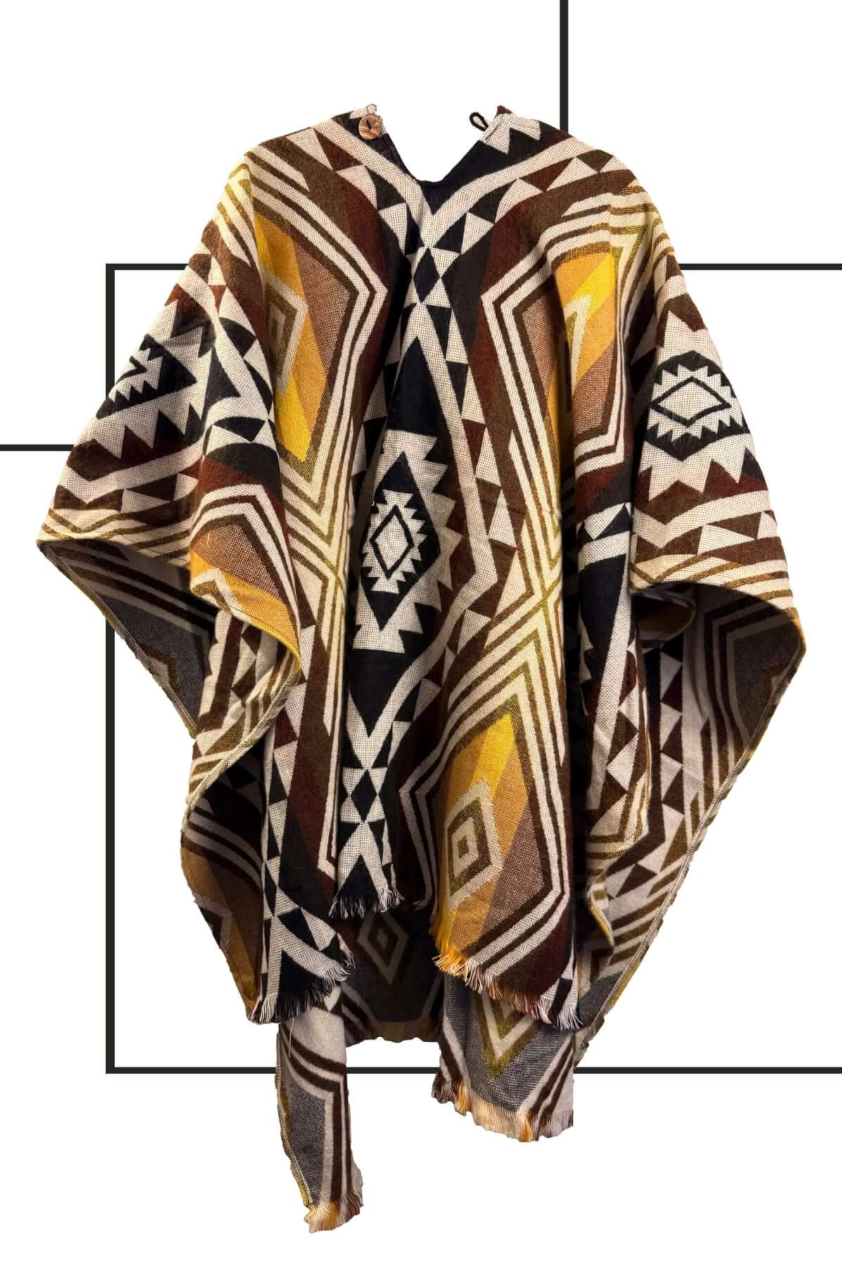 Poncho Cuzco wool Yellow 100% Peruvian alpaca Handmade Unisex