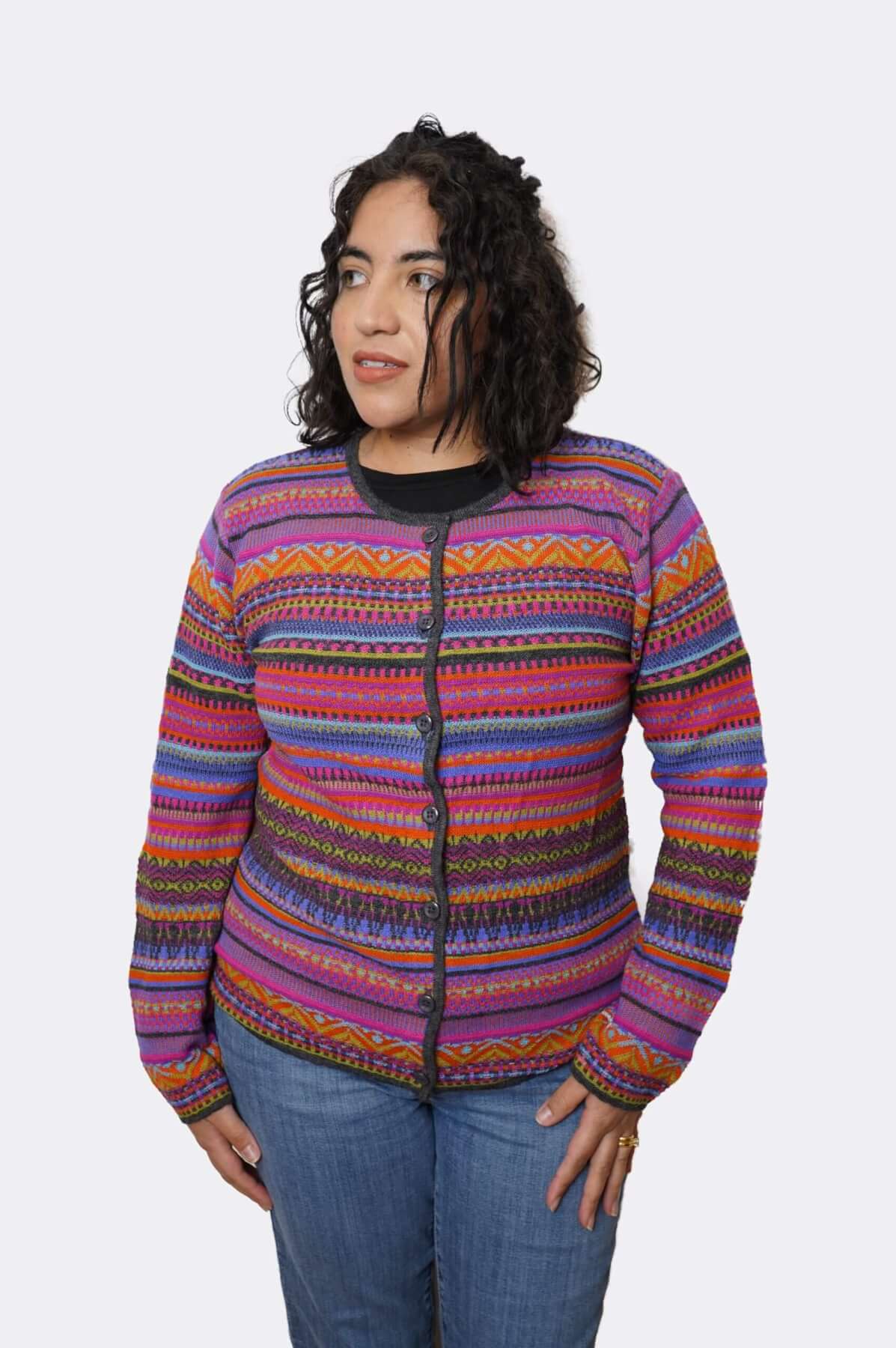 Sumaq Sweater 100% baby alpaca cardigan - front buttoned view