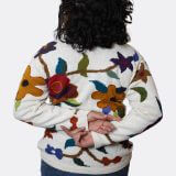Baby alpaca floral sweater back view - flexible comfortable fit