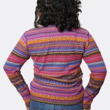 Baby alpaca striped cardigan back view - Sumaq Andean pattern