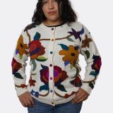 100% baby alpaca floral cardigan buttoned - front detail view