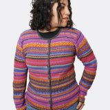 Women's striped alpaca cardigan buttoned - Andean pattern detail