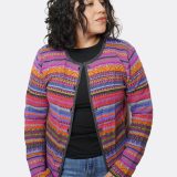 Baby alpaca Sumaq cardigan open view - vibrant color detail