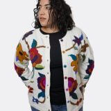100% baby alpaca cardigan open front - floral embroidered design