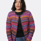 100% baby alpaca cardigan open front - Andean striped pattern