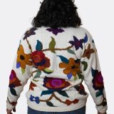 Baby alpaca floral cardigan back view - arms extended fit