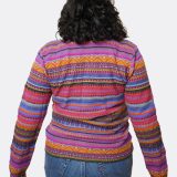 100% baby alpaca sweater back view - vibrant Andean stripes
